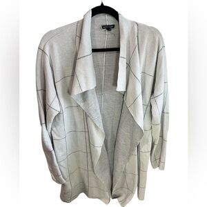 Eileen Fisher Organic Cotton Silk Cardigan White Grey Window Pane Size Medium